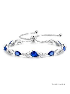 Sterling Silver Tennis Bracelet Adjustable Teardrop Birthstone Gift Women